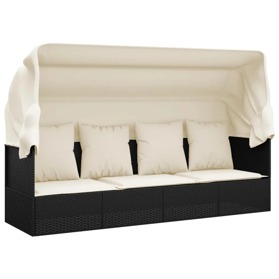 vidaXL Outdoor-Loungebett aus Poly Rattan mit Sonnendach und Kissen, Schwarz, B/T/H: 203 x 58 x 56 cm - Bild 2