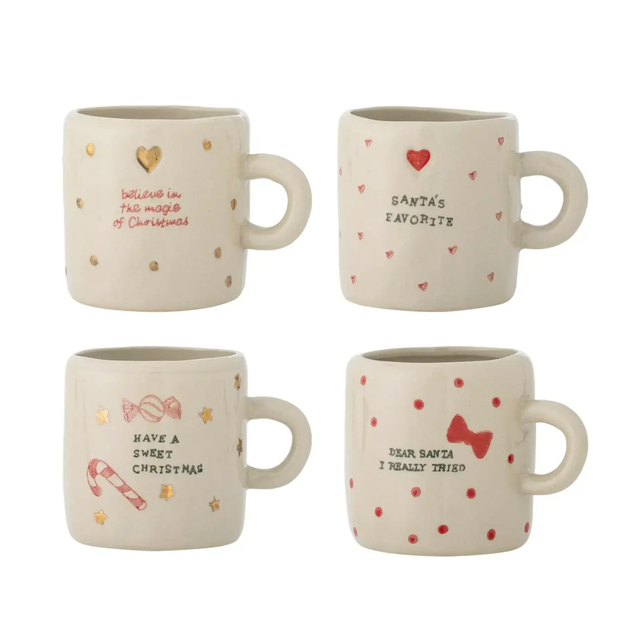 Bloomingville Christy Becher Set aus Keramik in Beige, Rot und Gold, 4er Set - Bild 1