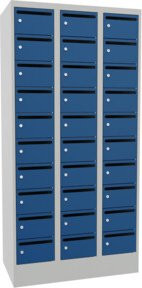 Pavoy Schließfachschrank mit 30 Fächern aus Metall, Korpus Lichtgrau und Front Enzianblau - Bild 1