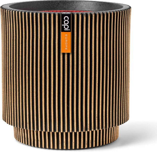 Capi Pflanzgefäß Groove Zylinder Gold-Schwarz Durchmesser: 35,6 cm, Höhe: 38 cm - Bild 1