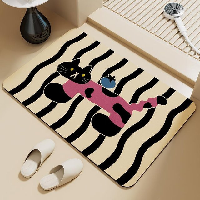 Rutschfeste Badezimmer-Fußmatte Panda aus Diatomeenerde, schnelltrocknend, Farbe: Weiß, B/T: 60 x 40 cm - Bild 1
