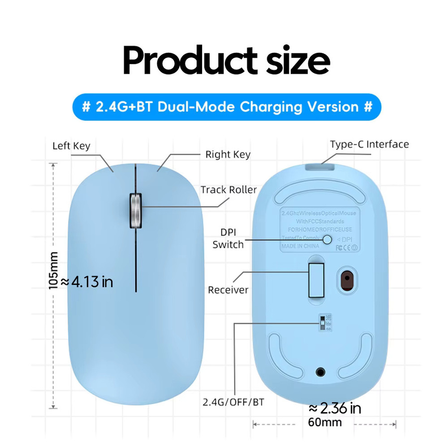 Kebidumei Ergonomische Bluetooth und 2,4G Funkmaus mit Dual-Modus, 1600 DPI, Typ-C wiederaufladbar und Silent-Klick, Farbe: Grau - Bild 2