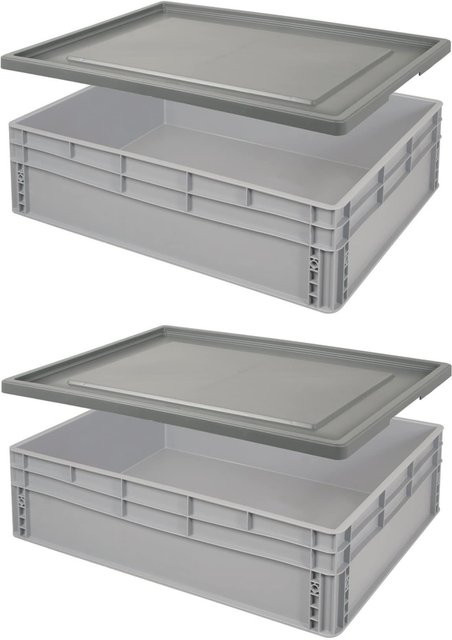 BRB Lagertechnik Euro-Stapelbehälter-Set mit Deckel, Grau, B/T/H: 80 x 60 x 22 cm - Bild 1