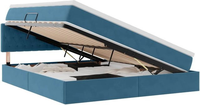 vidaXL Bett mit Stauraum und LED in Dunkelblau aus Samt, B/T/H: 180 x 200 x 204 cm - Bild 1