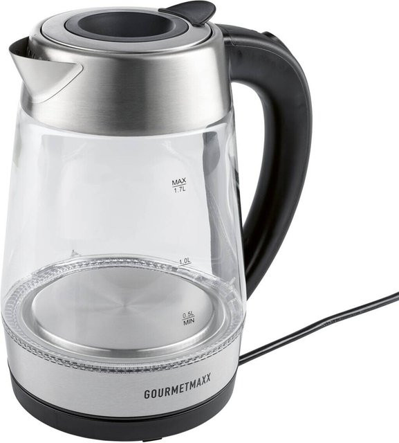 GOURMETmaxx Wasserkocher aus Glas und Edelstahl mit 1,7 l Fassungsvermögen in Schwarz, Blau oder Silber - Bild 1