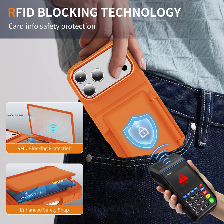 KELAPA Handyhülle mit Kartenfach und Brieftaschen-Funktion für iPhone 11 bis iPhone 17 Air, stoßfeste Klapphülle mit Halterung und harter Rückseite, erhältlich in Grün und Orange - Bild 4