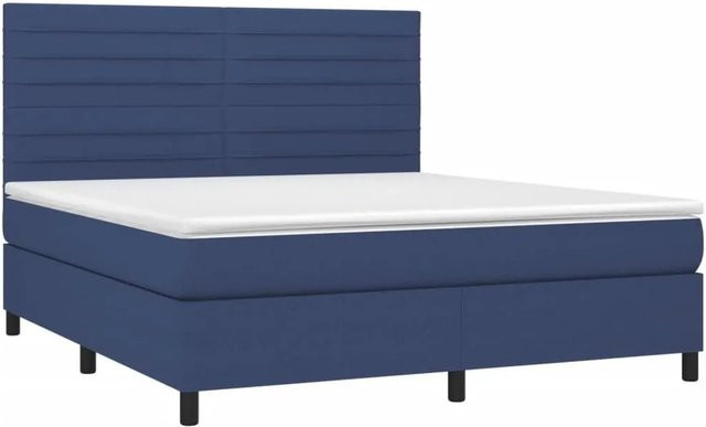vidaXL Boxspringbett mit Matratze in Blau und Weiß, Hybrid-Bett mit LED-Unterbettbeleuchtung und USB-Ladeport, B/T: 160 x 200 cm - Bild 1
