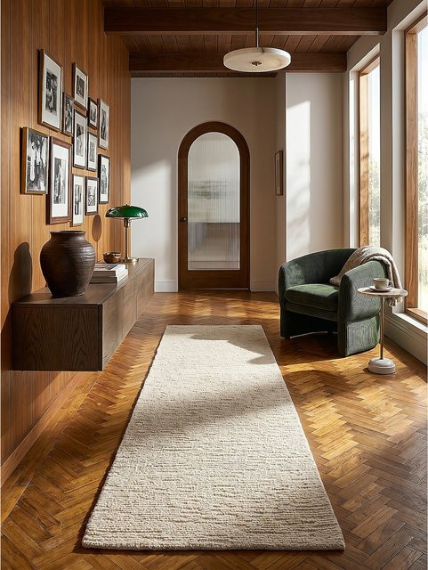 Kadima Design Läufer uni Beige aus Wolle B: 80 cm, T: 230 cm - Bild 1