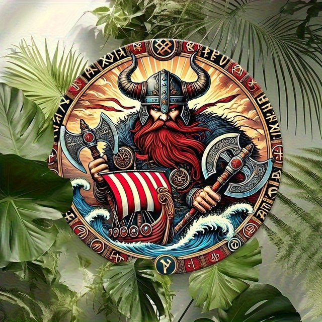 HELLOYOUNG Metall Wanddekoration Nordic Warrior Shield mit Runenmuster im Wikinger Stil, Durchmesser: 20 cm - Bild 1