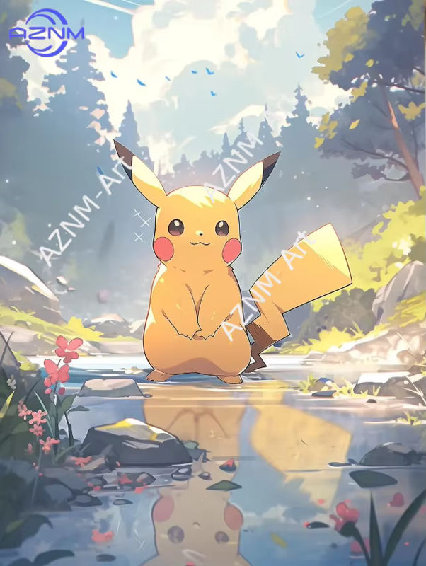 KAYOU Anime-Poster Pikachu in Naturlandschaft als Wandkunst im japanischen Kunststil, mehrfarbig, rechteckig, Wandmontage - Bild 5