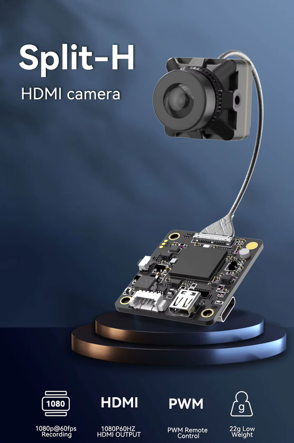 RunCam Split-H FPV-Kamera mit Steuerplatine, 1080P Aufnahme, HDMI-Ausgang und integriertem Mikrofon, Schwarz - Bild 3