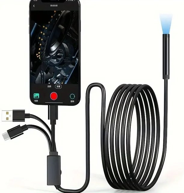 Android Endoskopkamera mit 7-mm-Objektiv, einstellbar, 6 LEDs, IP67 wasserdicht, Mikro-Inspektions-Videokamera, Schlangenkamera, Boreskop, Schwarz - Bild 1
