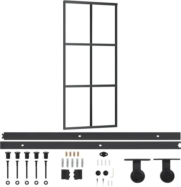 vidaXL Schiebetür aus ESG-Glas und Aluminium in Schwarz, B/H: 90 x 205 cm - Bild 1