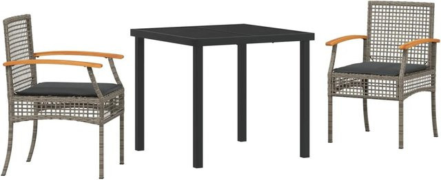 vidaXL Garten Essgruppe 3-teilig aus Poly-Rattan und Akazienholz in Grau mit Glastisch - Bild 1