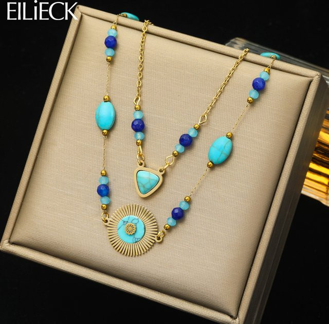 Eilieck Halskette mit Anhänger, Edelstahl, blau Stein, Damen, Vintage - Bild 1