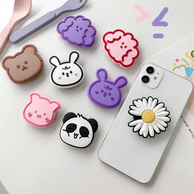 OLPAY Griptok Handyhalterung mit niedlichem Cartoon-Bär im Anime-Design, zusammenklappbarer Fingerring und Ständer für dein iPhone 15, Multicolour - Bild 1