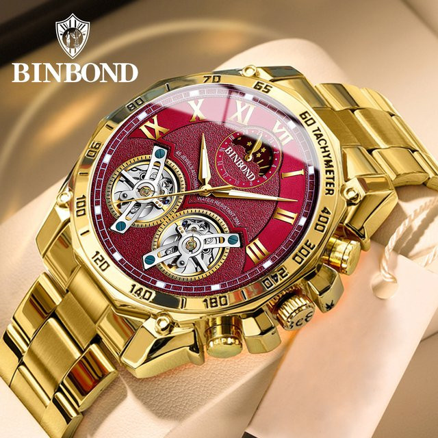 BINBOND Armbanduhr Quarz, Edelstahl, Gold, Schwarz, Herren - Bild 1