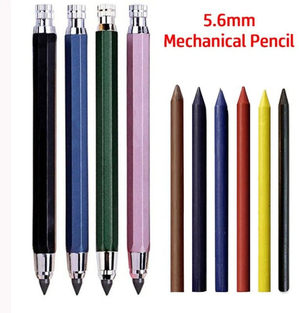 Metall Druckbleistift mit 5,6 mm Minen in den Härtegraden 2B, 4B, 6B und 8B für Kunst, Zeichnung und Skizzen in Mehrfarben - Bild 1