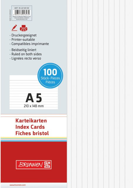 Brunnen Karteikarten Weiß A5 mit Linierung 100 Stück - Bild 1