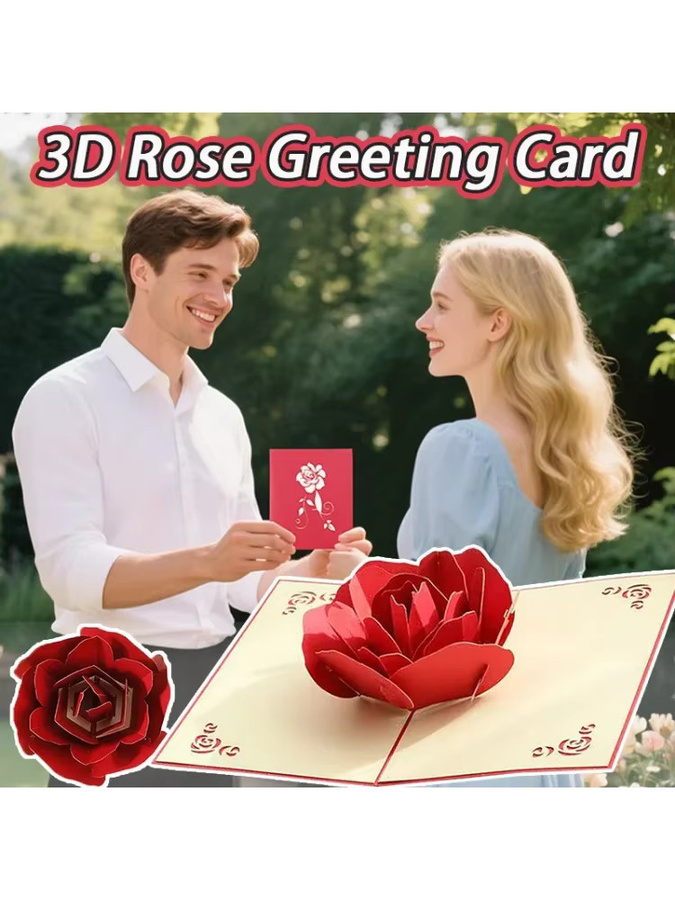 3D-Grußkarte in Roségold und Rot mit Umschlag für Valentinstag und romantische Anlässe - Bild 7