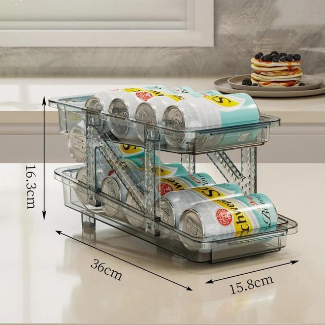 Yiran Furniture 2-lagiger erweiterbarer Getränkedosen-Organizer für den Kühlschrank, automatischer rollender Bierspender, Blau/Transparent - Bild 1
