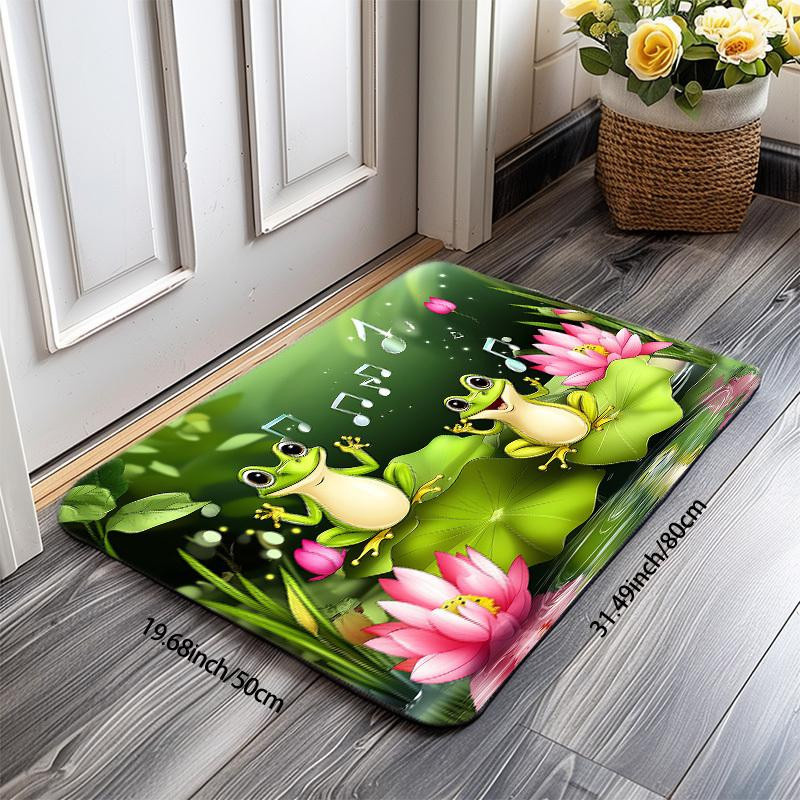 Waschbare Cartoon singender Frosch Fußmatte in Multicolour, weicher und rutschfester Teppich für Schlafzimmer und Küche, B/B: 60 x 40 cm - Bild 3