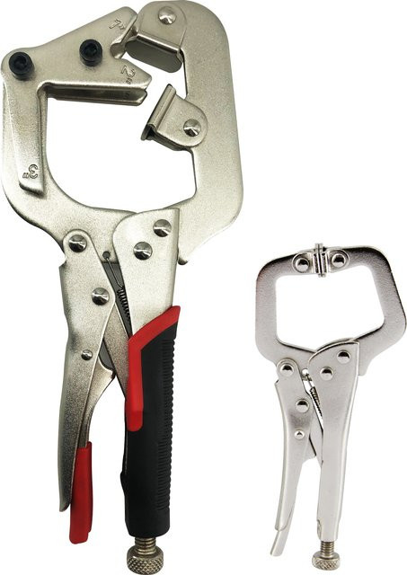 MacWork Schweißrohrzangenklemme Set in Silber mit 10-Zoll C-Klemmverriegelung und 5-Zoll Mini-C-Klemmverriegelungszange und großen V-Pads - Bild 1