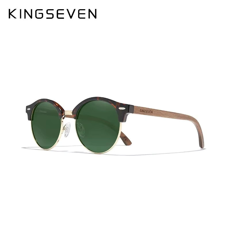 KINGSEVEN Sonnenbrille Rund, Holz, Vollrand, braun, Unisex, polarisiert - Bild 5