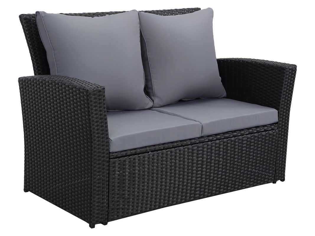 MeXo 4-teiliges Gartenmöbel Lounge Set aus Polyrattan mit Polstern in Schwarz und Grau - Bild 3