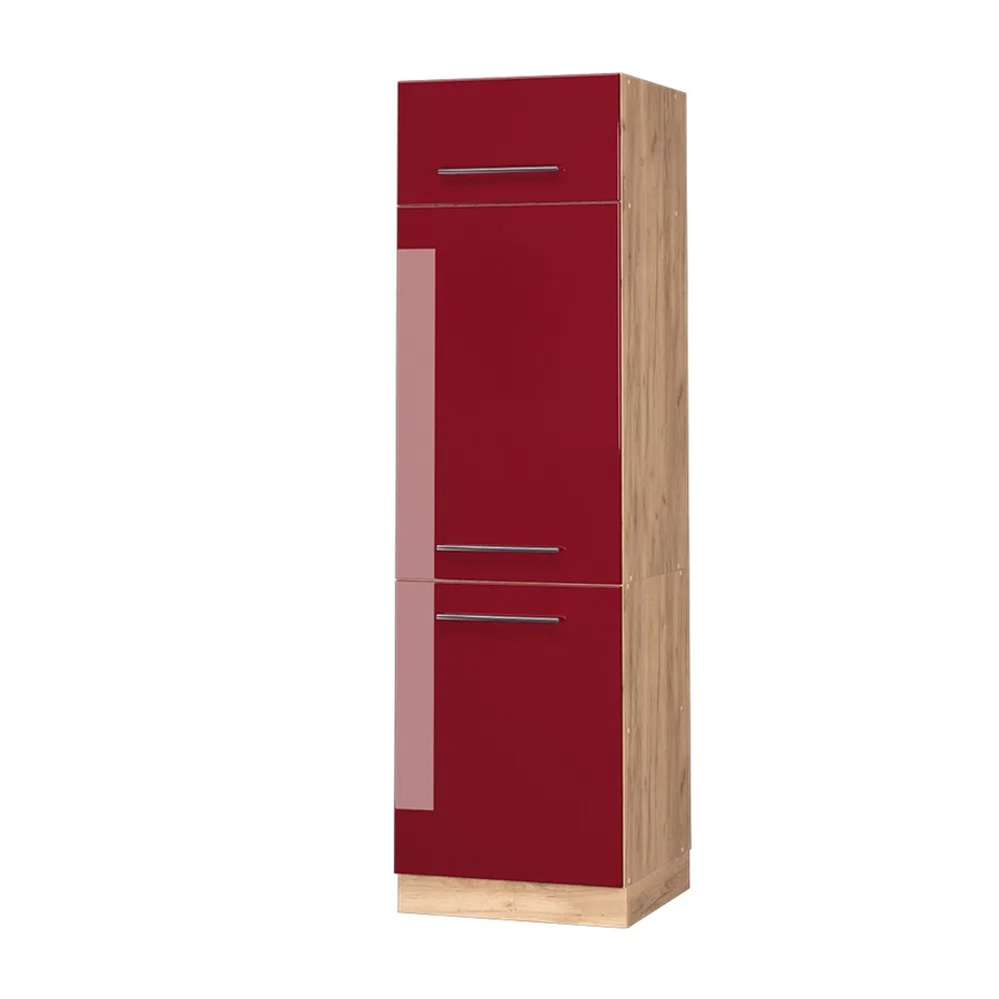 Vicco Kühlumbauschrank Fame-Line Bordeaux Hochglanz in Goldkraft Eiche mit Soft-Close-Türen, Breite: 60 cm, Höhe: 206,8 cm, Tiefe: 58 cm - Bild 2