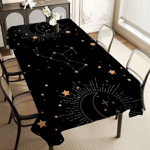 Wasserabweisende und fleckenabweisende Tischdecke von JMG Household Supplies mit Hexe Sonne Mond Motiv in Schwarz, B: 90 cm, T: 140 cm - Bild 1