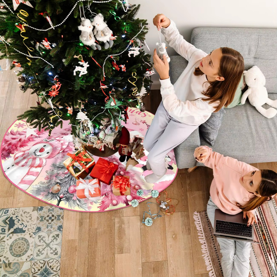 VIKAMA Weihnachtsbaumkleid in Pink mit Weihnachtsmann und Schneemann als Dekoration für drinnen und draußen - Bild 5