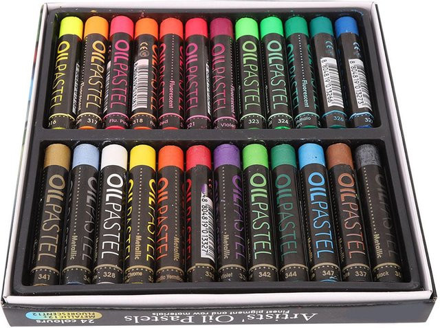 Igeteck Ölpastellkreiden Set mit 24 fluoreszierenden Metallic-Farben in Schwarz und Multicolour - Bild 1