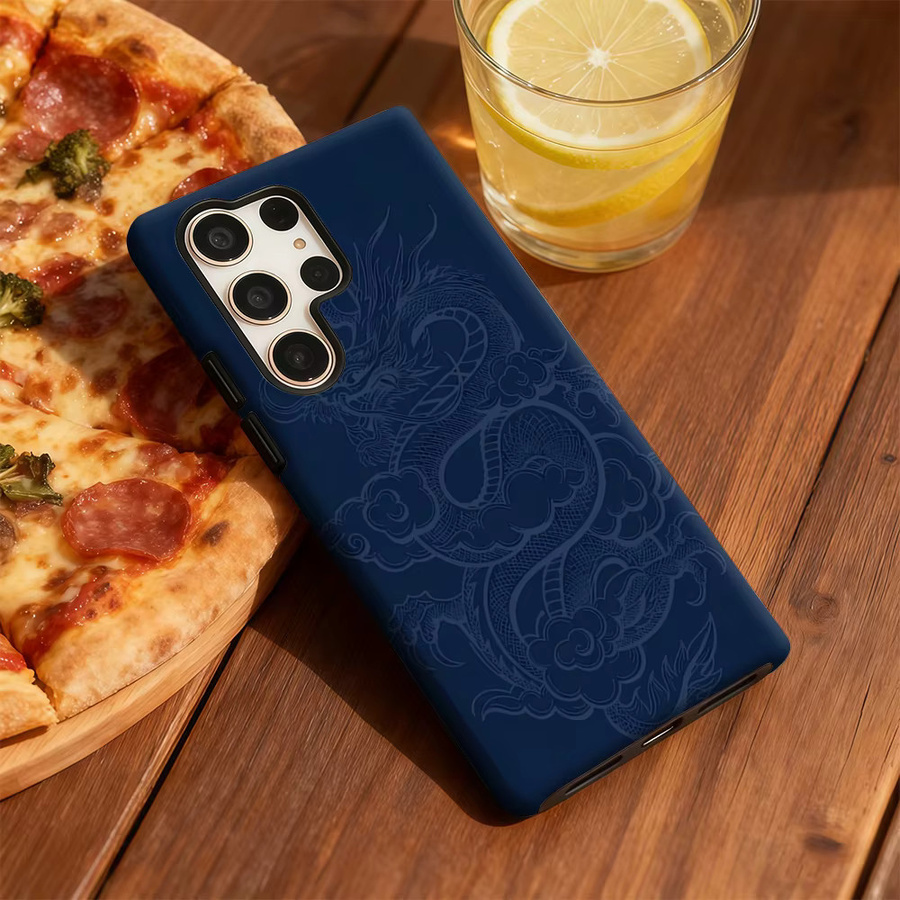 Indigo Dragon Clouds Handyhülle für Samsung Galaxy S25 Ultra, S24 und S23 Ultra Plus in Blau, stoßfeste doppellagige Rückseite - Bild 5