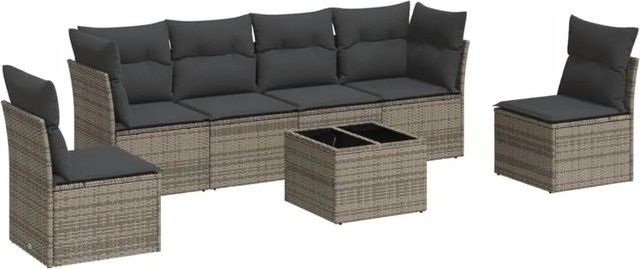 vidaXL 7-tlg Garten-Sofagarnitur aus Poly Rattan mit Kissen in Grau Modell 59 - Bild 1