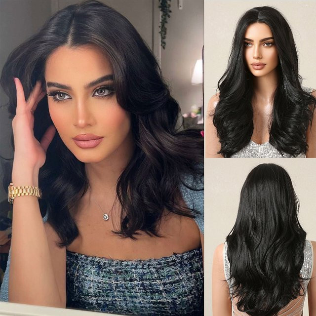 HAIRCUBE Synthetische Perücke, gewellt, dunkelschwarz, schulterlang - Bild 1