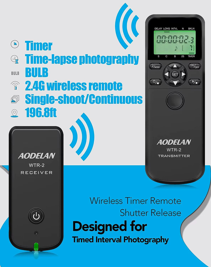 AODELAN Kamera Fernbedienung mit Timer und Wired Release Kabel für Nikon Z7II Z6 Z5 P1100 D3100 D5100 D5600 D600 D7000 D780 D7500 P950 P7700 in Schwarz - Bild 5