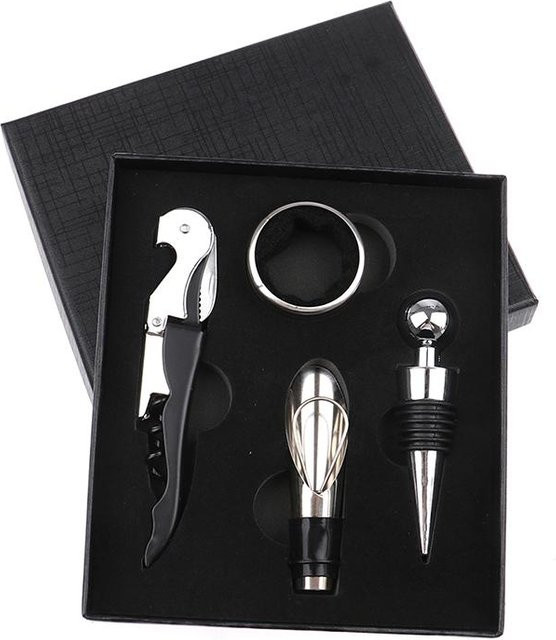 Mango Event Weinflaschenverschluss-Set mit Schraubverschlussöffner aus Edelstahl in Schwarz inklusive Geschenkbox - Bild 1