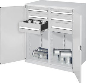 Kappes Schwerlastbeistellschrank Mod. 74 in Grau mit Doppelwandtüren, Schubladen und Regalböden - Bild 1
