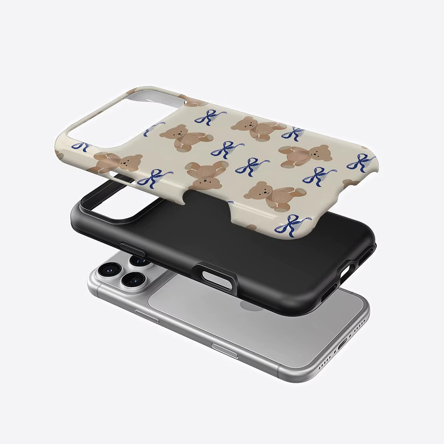 Potdemiel Aurea Case Matte Bumper Schutzhülle mit Teddybär und blauer Schleife für iPhone, MagSafe kompatibel, Blau - Bild 2
