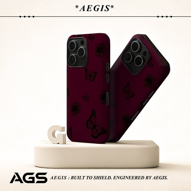 Potdemiel Handyhülle Burgundy Butterfly für iPhone 17 16 15 14 13 Pro Max Plus mit Magnetfunktion und robustem Doppel-Schutz, Farbe: Rot - Bild 1