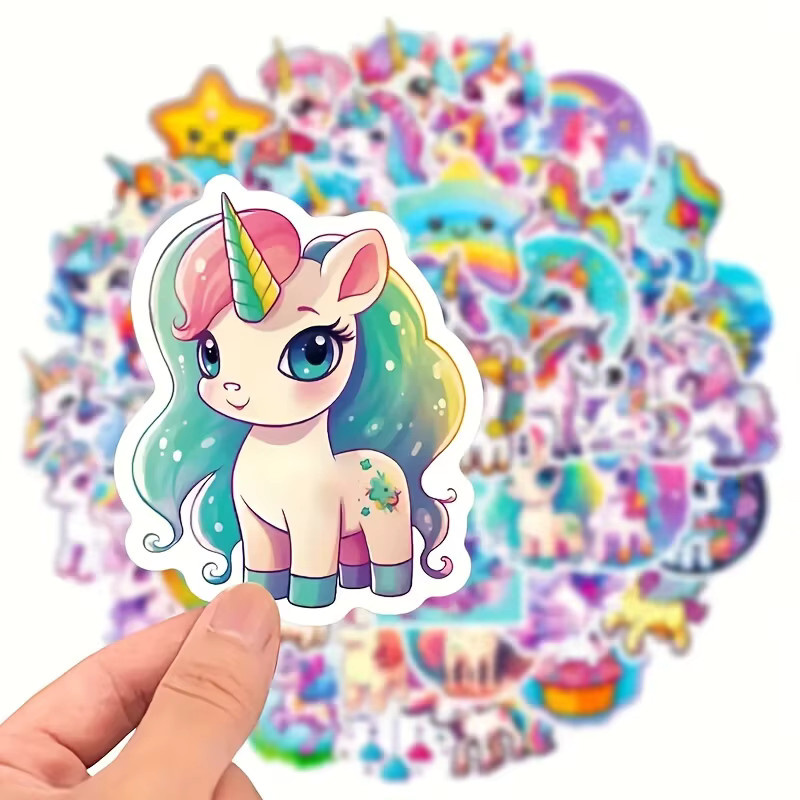 50 Stück Wasserfeste Regenbogen-Einhorn-Aufkleber aus Vinyl in Multicolour und Beige für Kinder - Bild 1