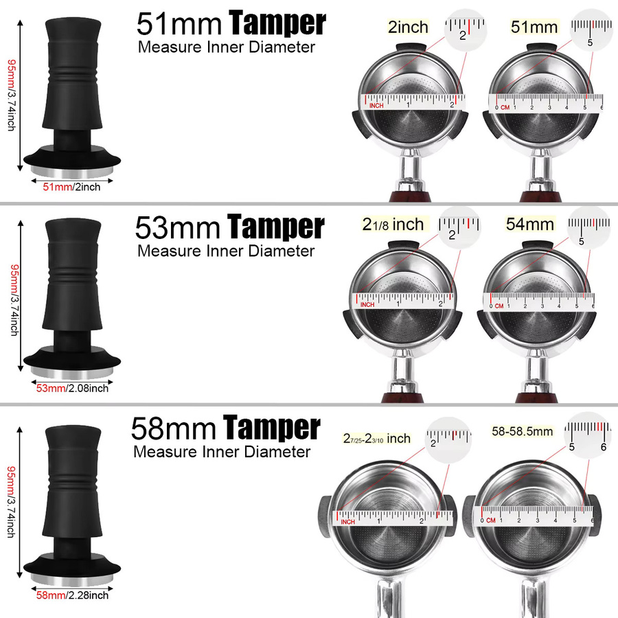 XINGZHAOHOME Kalibrierter Espresso-Tamper mit Doppel-Federung aus Edelstahl in Schwarz für 51 mm, 53 mm und 58 mm Siebträger - Bild 5