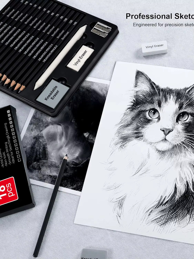 Professionelles Zeichen- und Skizzier-Set mit Graphitstiften in Mehrfarben - Bild 7