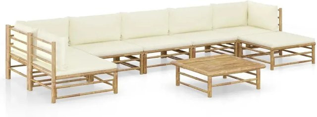 vidaXL 8-teiliges Garten-Lounge-Set aus Bambus mit cremeweißen Kissen - Bild 1
