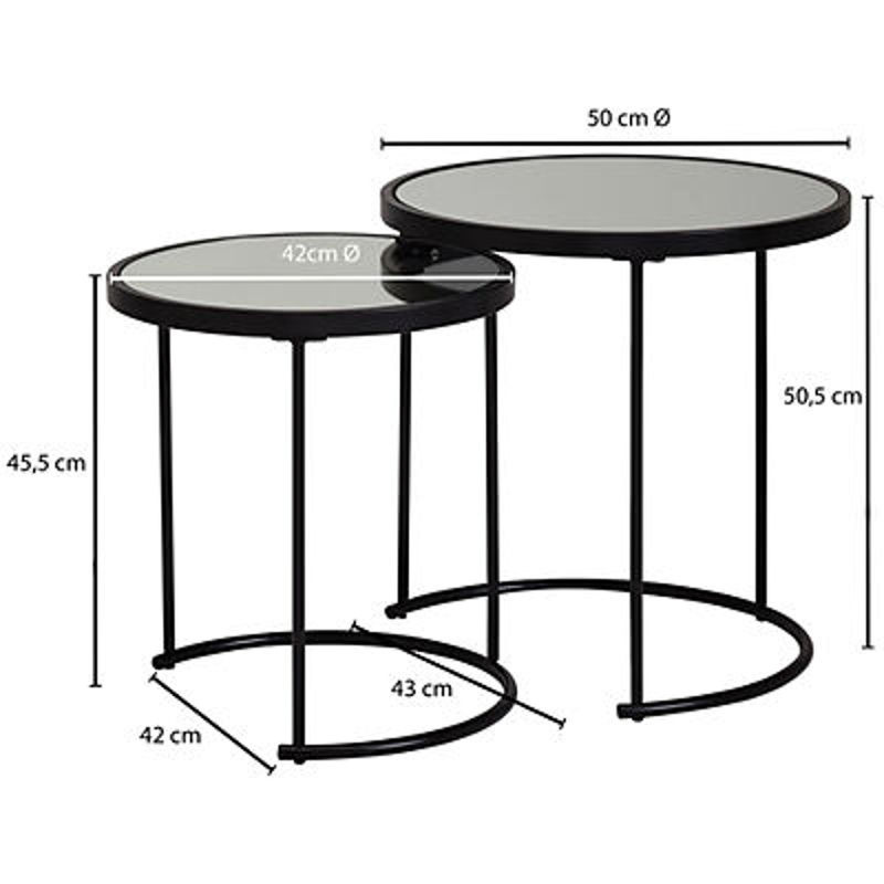 Wohnling Beistelltisch 2er-Set modern mit Glasplatte und Metallgestell in Schwarz - Bild 2