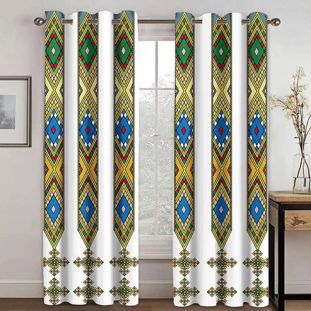 Yiran Furniture Boho-Saba Fenstervorhänge aus Polyester, 2er-Set, Grau/Mehrfarbig, Transparent, Breite: 75 cm, Höhe: 166 cm - Bild 1