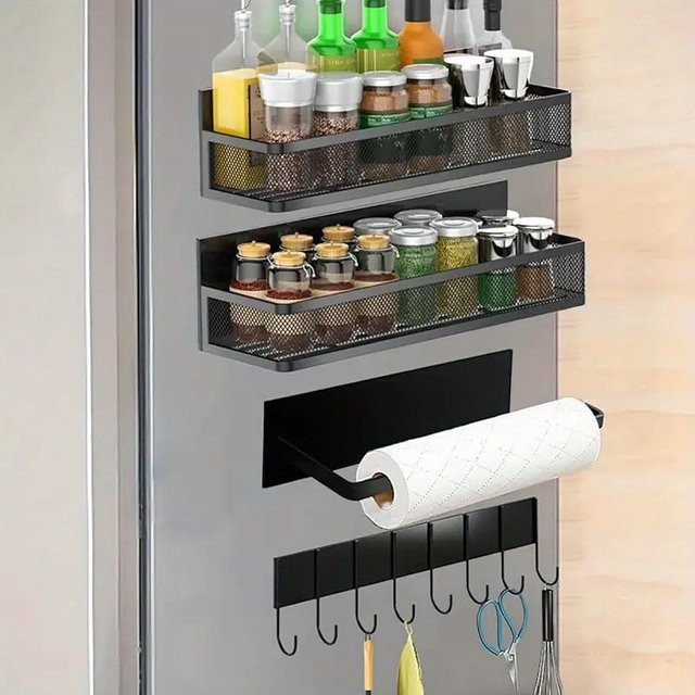 Hangfan 4-teiliges Magnetgewürzregal aus Metall in Schwarz für den Kühlschrank - Bild 1
