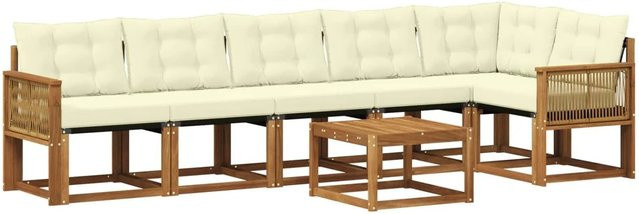 vidaXL Outdoor-Sofagarnitur L-Form aus Akazienholz mit 7 Kissen in Braun und Beige - Bild 1