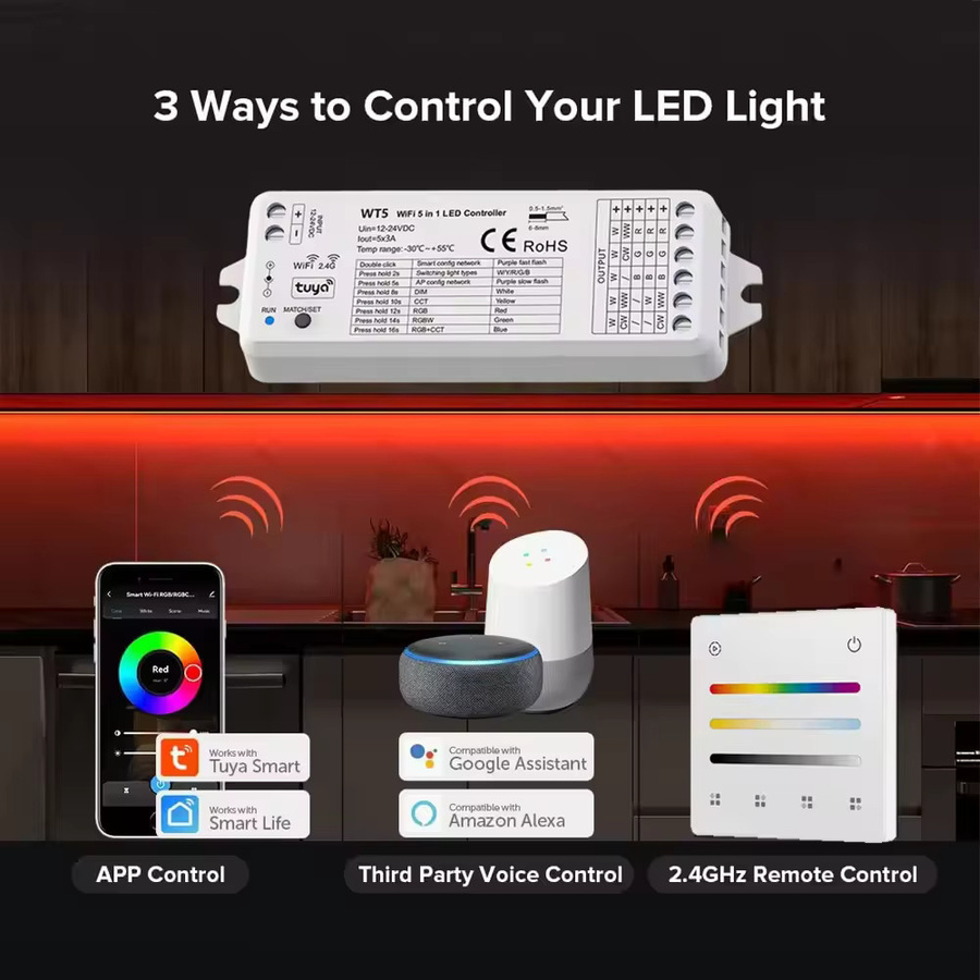 Tuya YSRSAI WT5 LED Controller 5in1 RGBCCT Wifi Touch Panel mit 4 Zonen und 4 Szenen inklusive RF 2,4G Fernbedienung, kompatibel mit Alexa und Google Assistant, Weiß - Bild 2